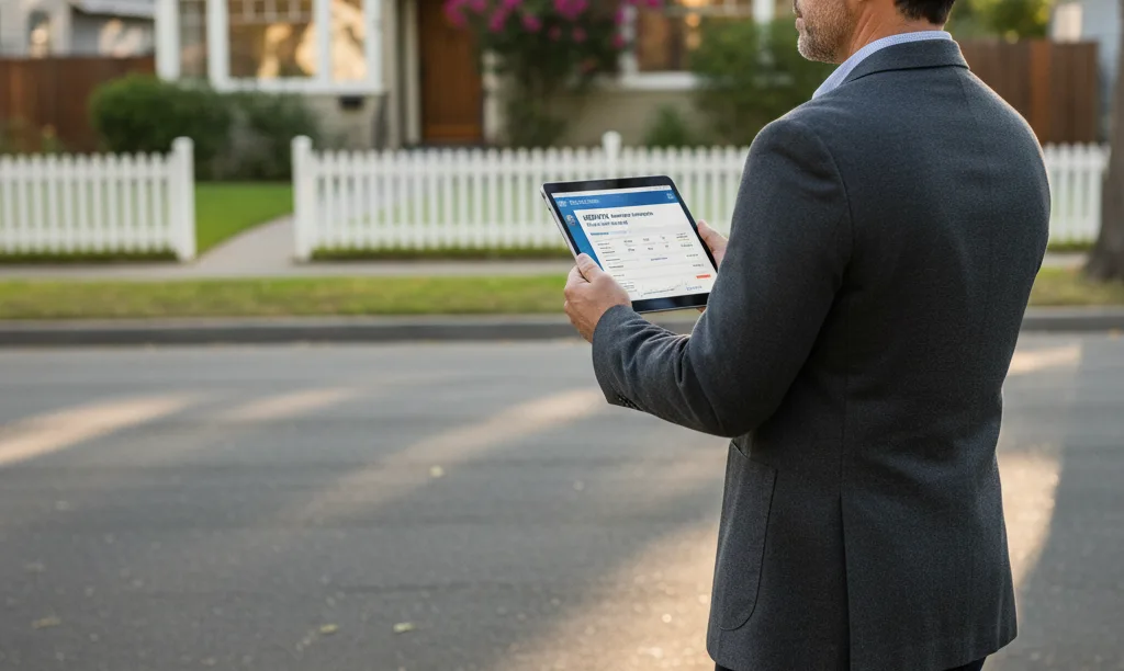 Investor with tablet reviews iQRATE Mortgages loan.