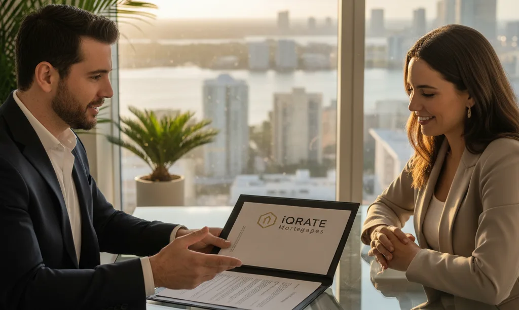 Luxury realtor and mortgage advisor meeting in Miami.