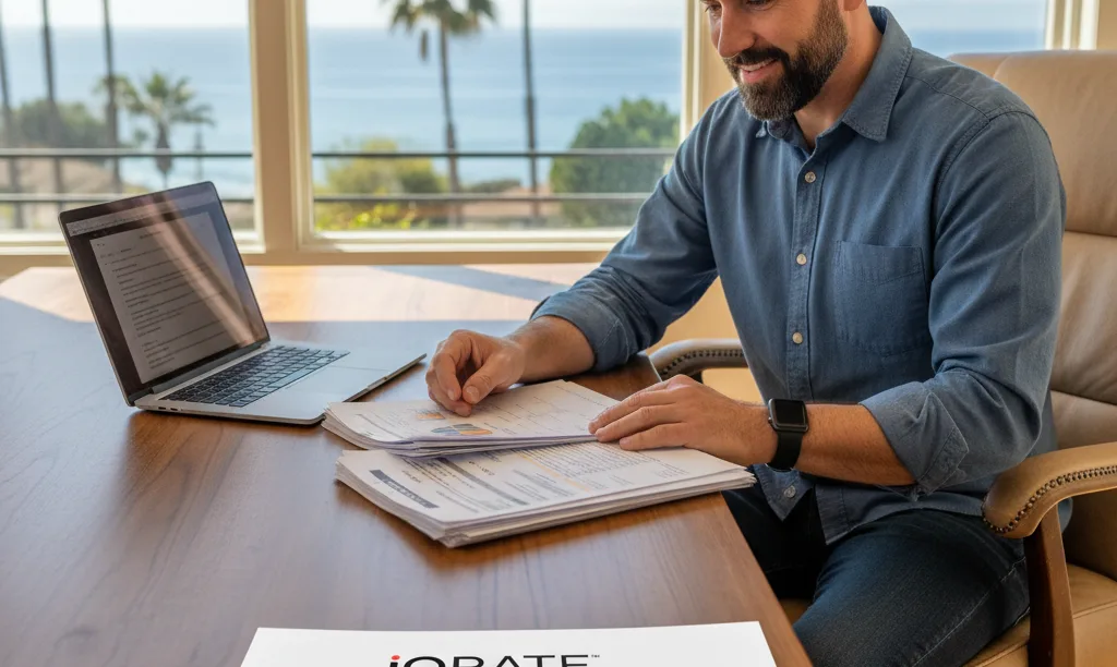 Veteran reviewing iQRATE Mortgages VA loan documents.