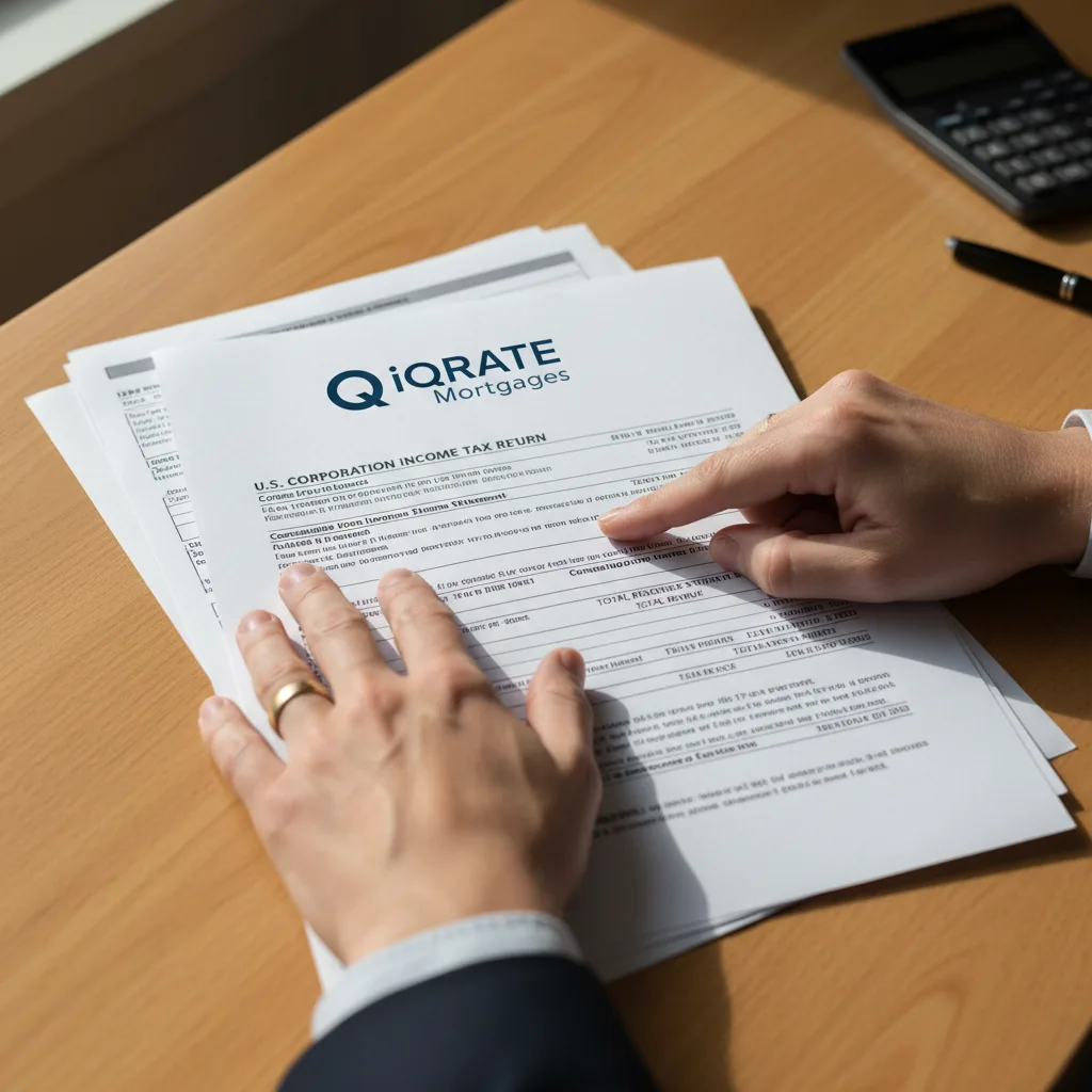 Self-employed individual organizing tax returns for a mortgage.