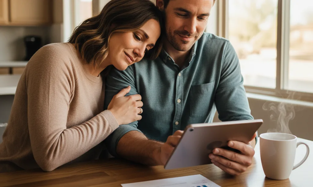 A couple feeling relieved about their Nevada mortgage recast.