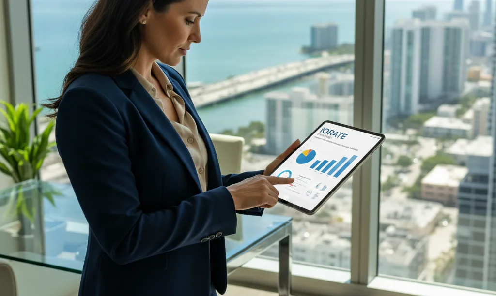 Agent using mortgage intelligence in a Miami office.