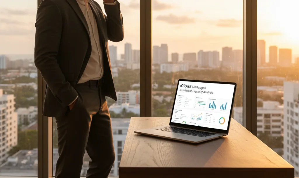 Investor reviews iQRATE Mortgages dashboard in Miami.