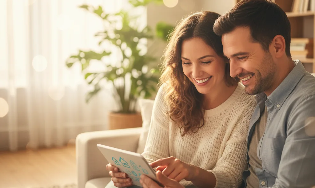 A happy couple planning their future home.