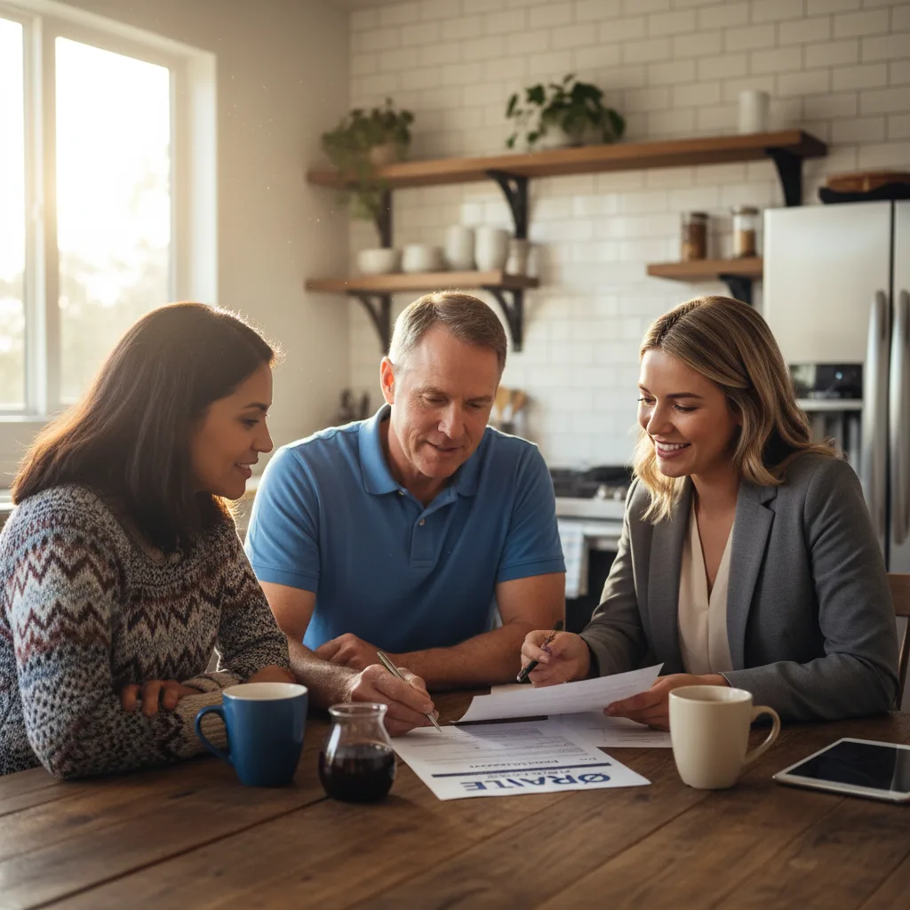 Military family with a child in front of their new house in Las Vegas