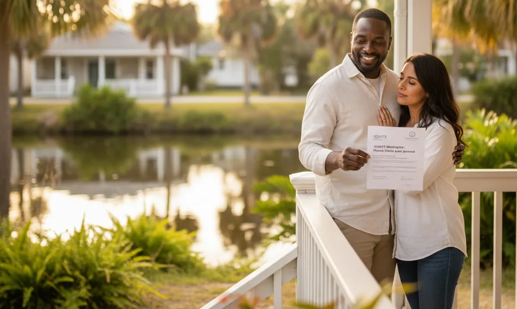 Couple celebrating their new Tampa flood zone home.