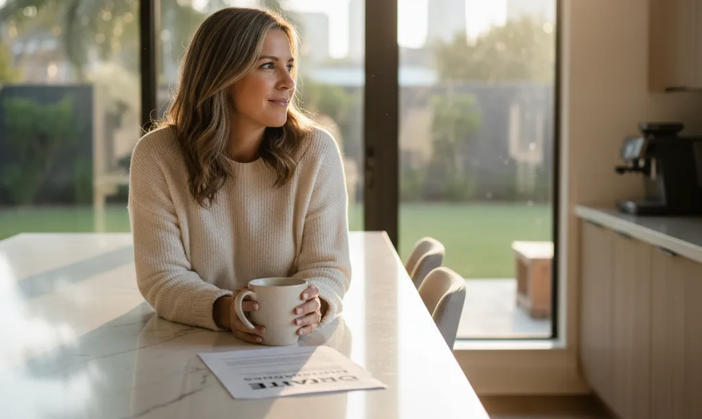 Woman feeling secure at home after a refinance.