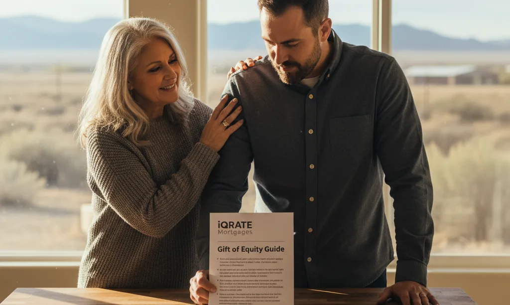 Parent and adult child discussing a mortgage.