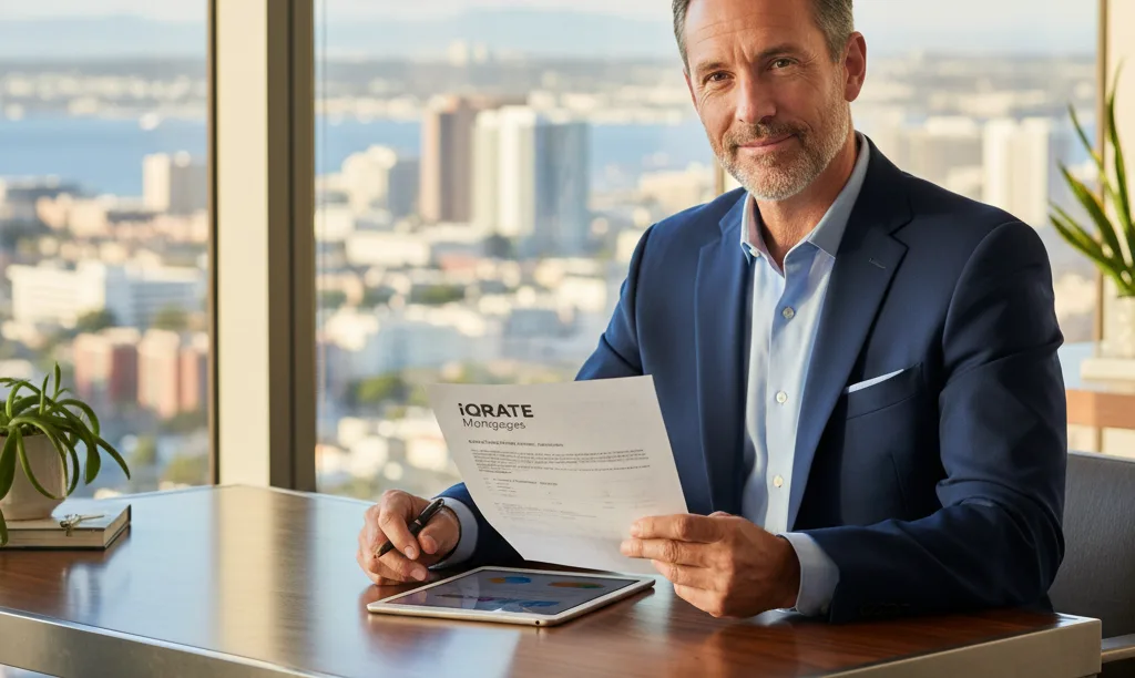 Investor reviewing iQRATE Mortgages loan in San Diego office.