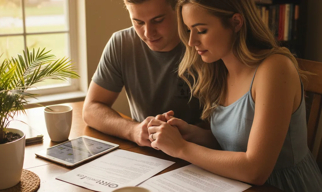 Couple in Florida reviewing iQRATE Mortgages documents.