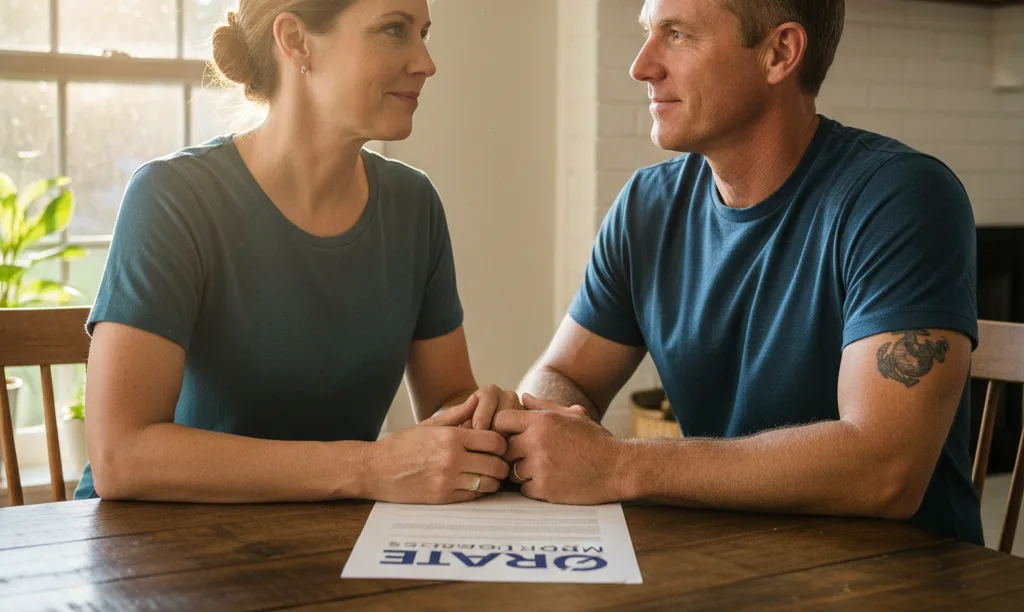 Veteran couple feeling financially secure with their mortgage.