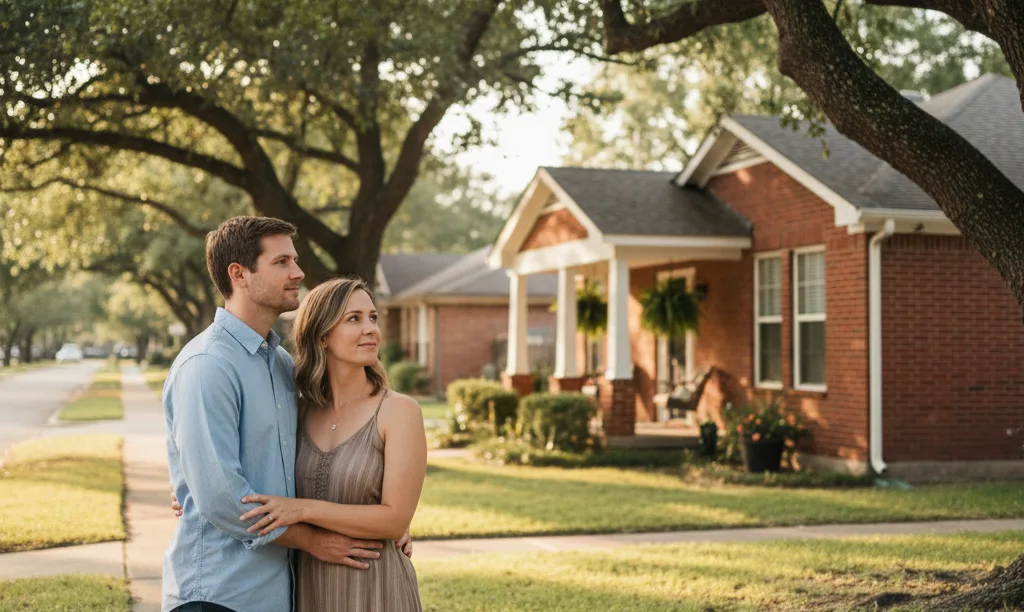 Hopeful couple looking at a home in Houston.