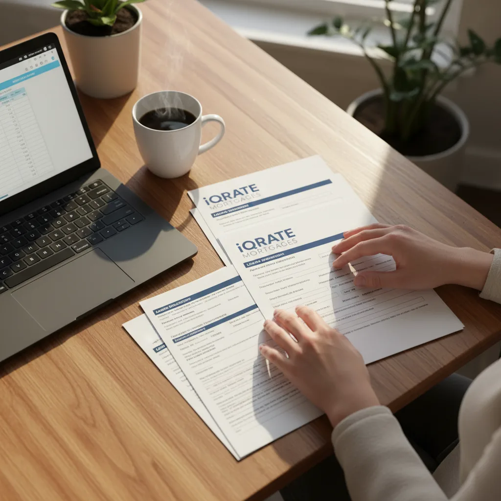 A human underwriter reviewing a home loan application file.