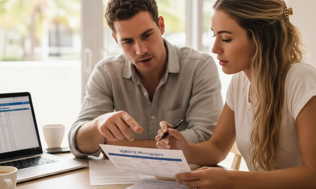 Couple comparing FHA and conventional loans Miami.