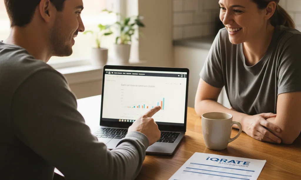 Hopeful couple planning their home loan with iQRATE Mortgages.