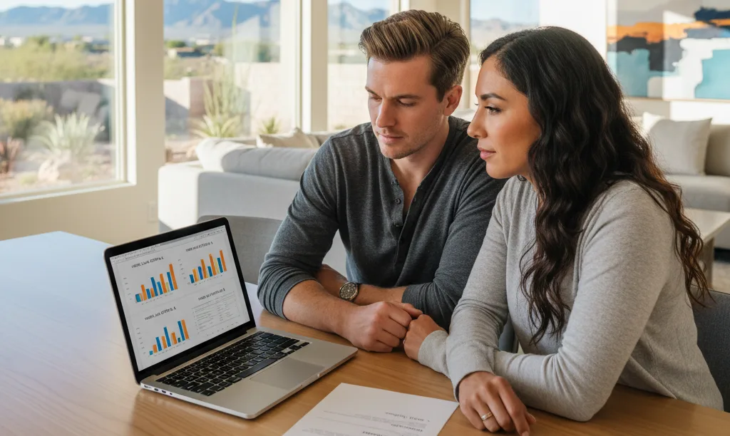 Couple in Nevada home comparing mortgage options.