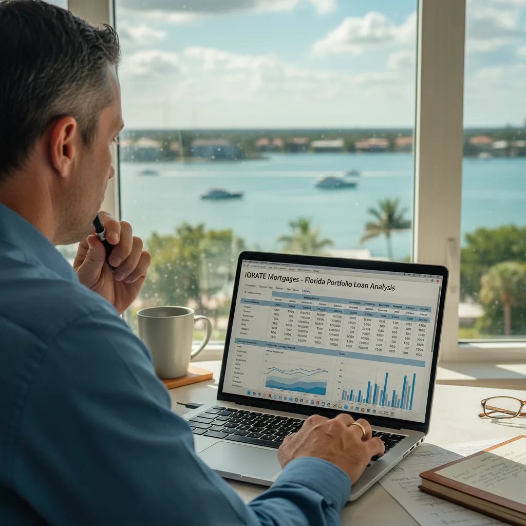 Real estate investor reviewing financial documents for a portfolio of properties.