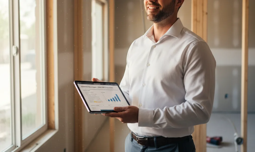 Investor reviewing iQRATE Mortgages plan in renovation.