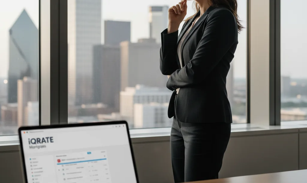 Dallas realtor considering mortgage options in office.