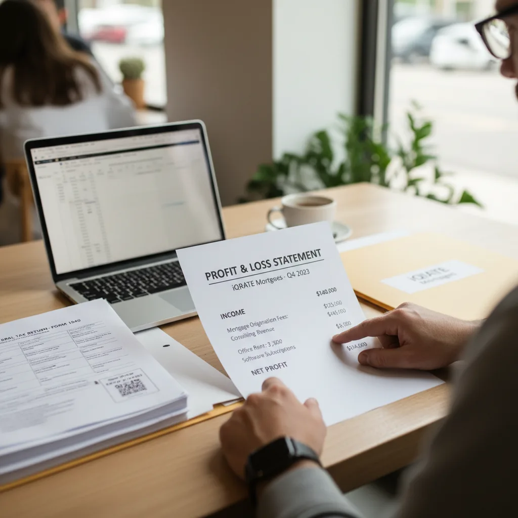 Business owner preparing a profit and loss statement for a mortgage application