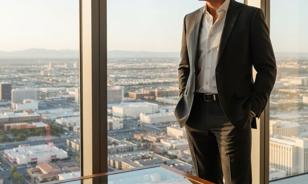 Investor overlooking Las Vegas, planning portfolio expansion.
