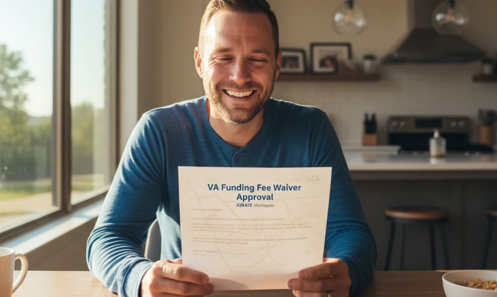 Veteran feeling relieved reviewing iQRATE Mortgages fee waiver.