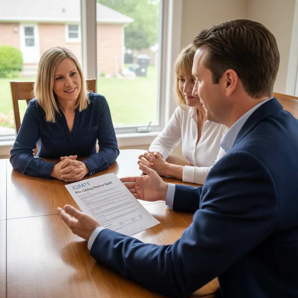 Real estate agent presenting a pre-certified listing package to interested buyers