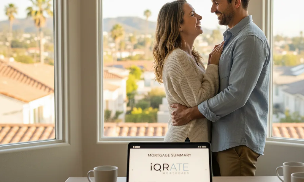Couple in new San Diego home with iQRATE Mortgages.