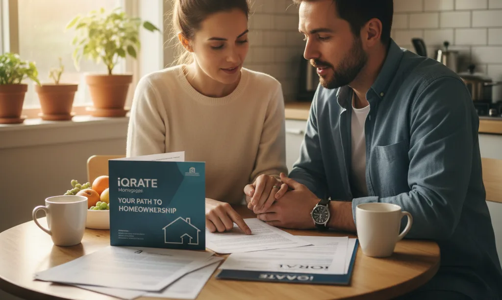 Couple reviewing iQRATE Mortgages guide in Sacramento.