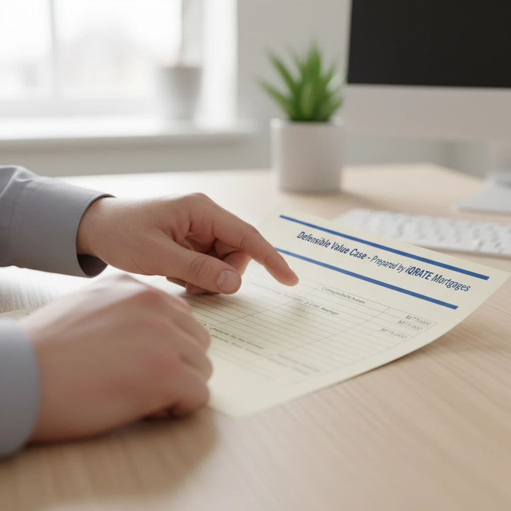 Real estate agent and client reviewing documents for a home appraisal.