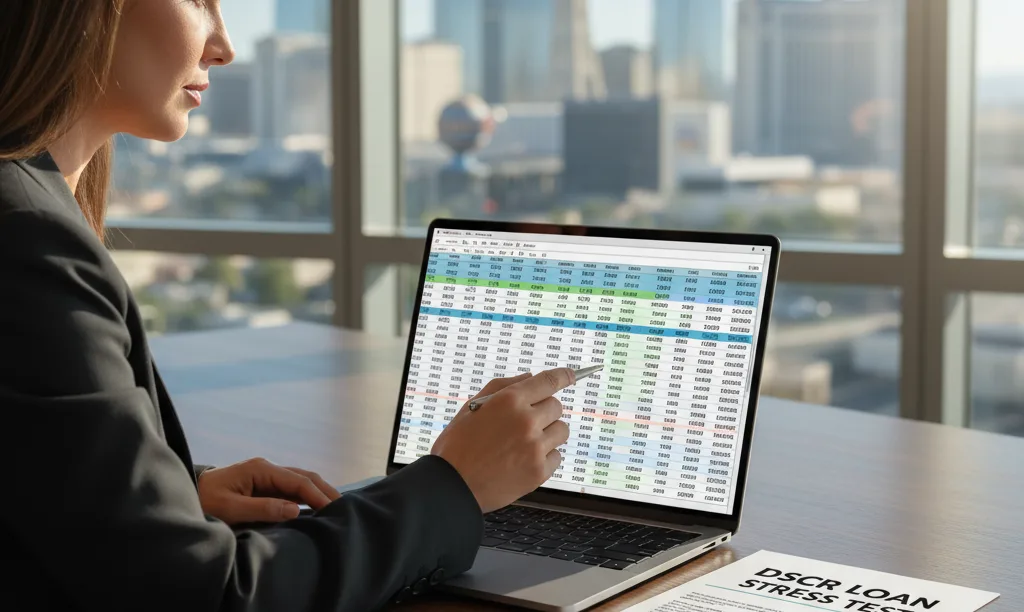 Investor stress-testing a DSCR loan in Las Vegas office.