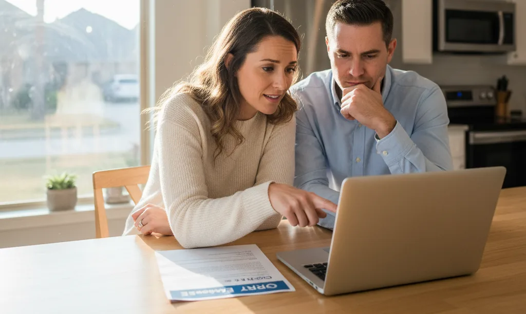 Couple discussing their Texas FHA mortgage options.