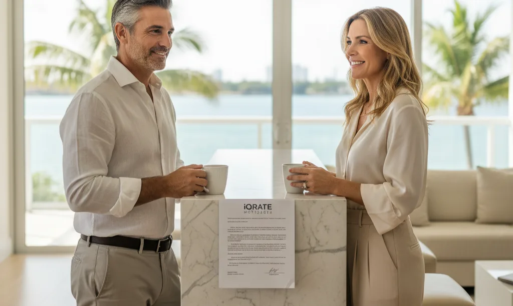 Couple enjoying coffee in their luxury Florida home.
