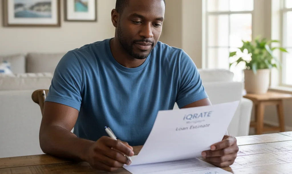 Veteran carefully reviews his iQRATE Mortgages VA IRRRL offer.