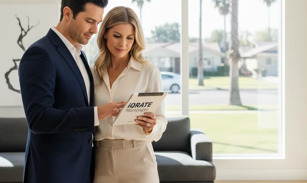 Couple reviewing iQRATE Mortgages plan in California.