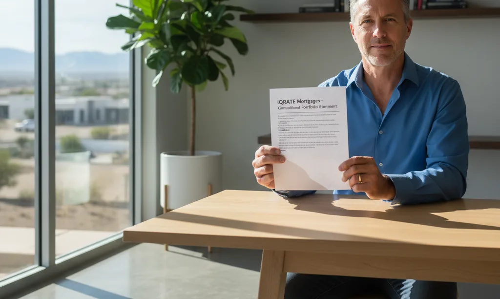 Investor reviews a consolidated mortgage statement from iQRATE Mortgages.