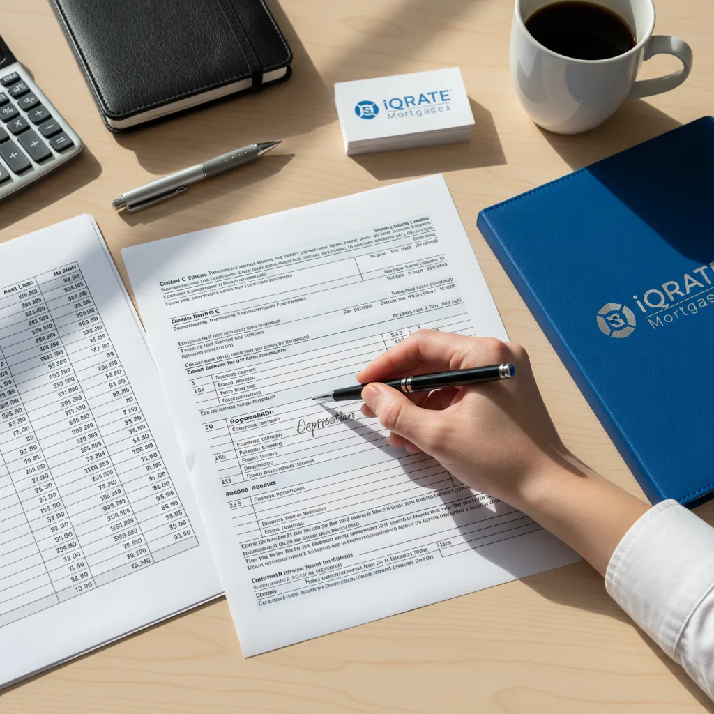 Business owner reviewing bank statements for a loan application