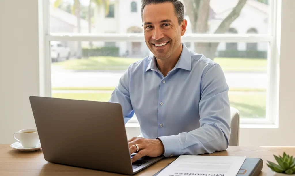 Investor on video call in modern Orlando home