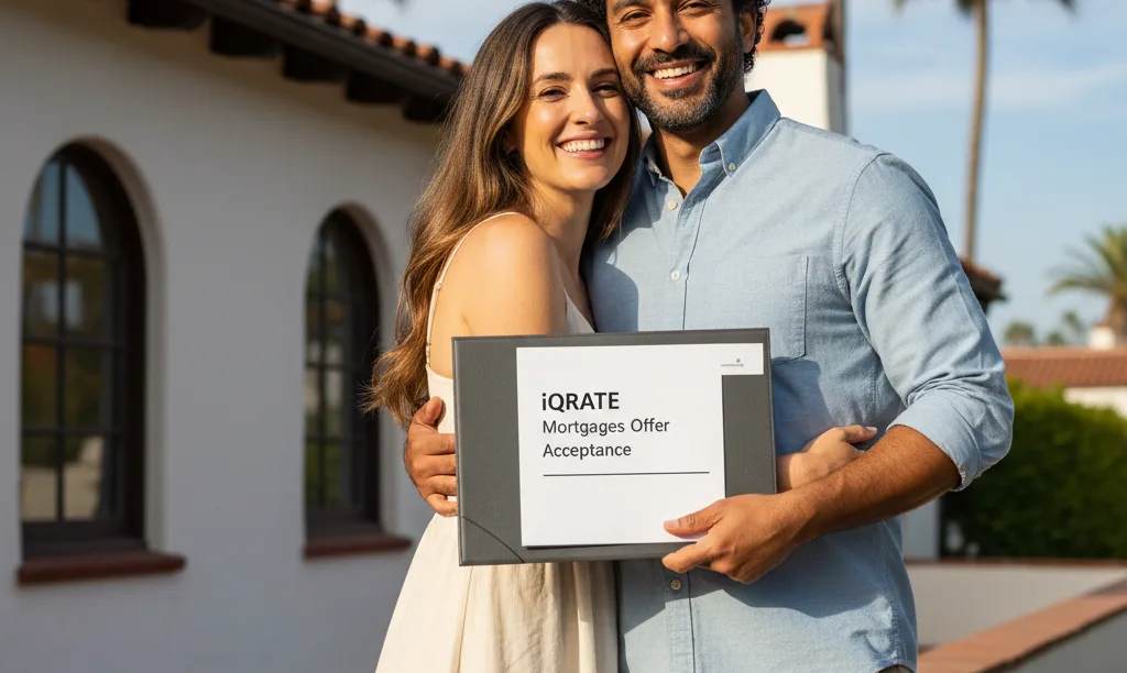 Happy couple celebrating a successful San Diego home offer.