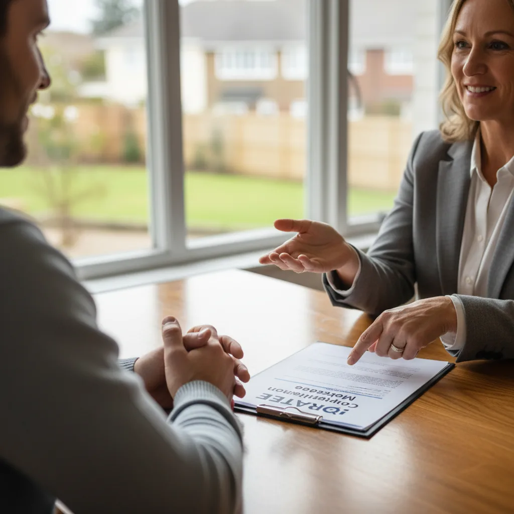 Real estate agent presenting a professional package to clients.