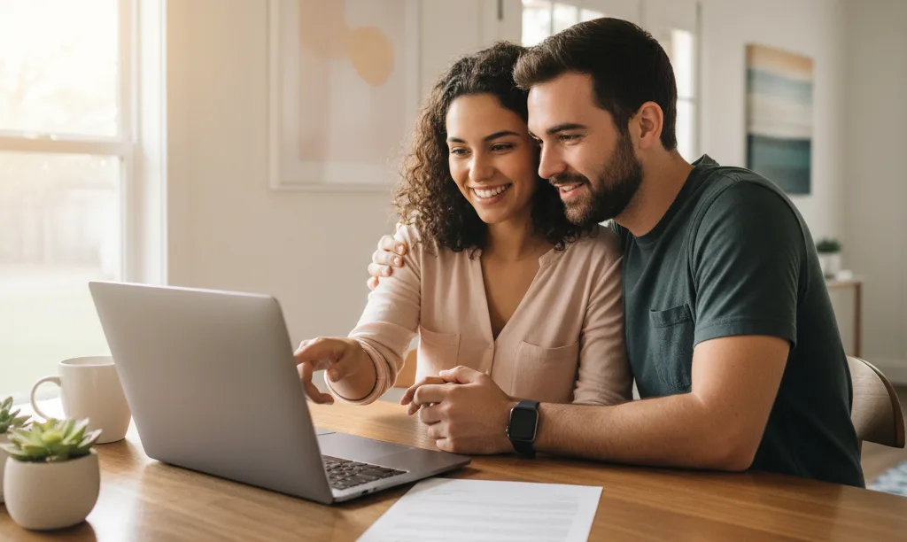 Confident couple planning their Houston mortgage with iQRATE.