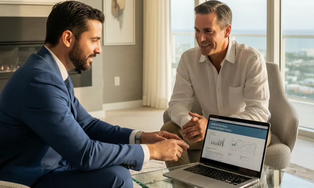 Advisor explains iQRATE Mortgages wealth strategy to a client.