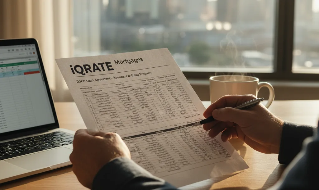 Underwriter reviews iQRATE Mortgages DSCR loan documents.