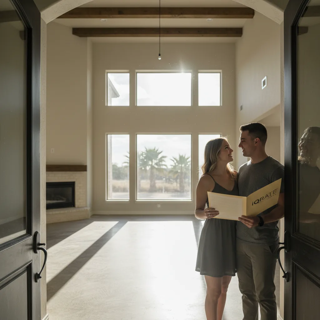 A military family standing in front of a new home.