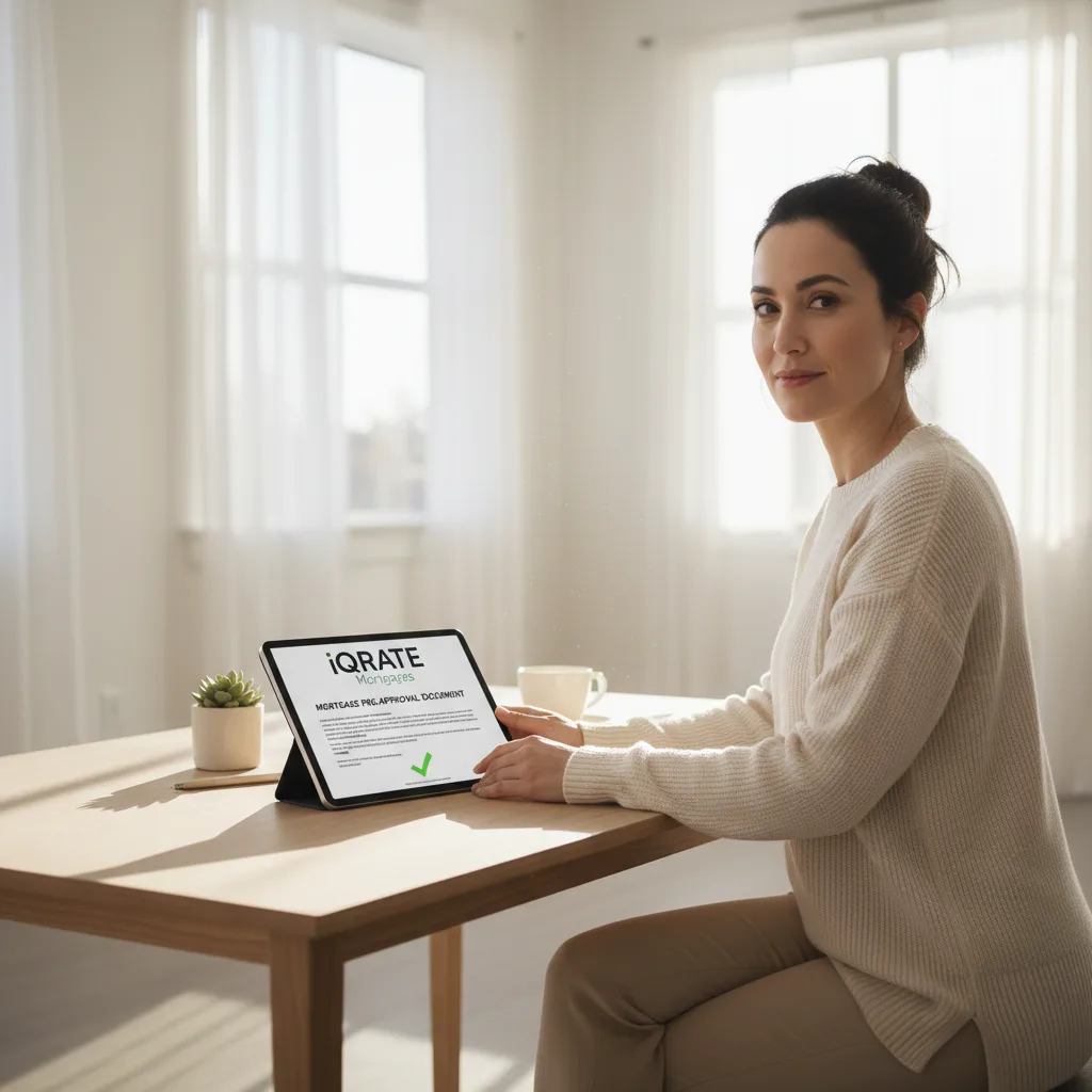 Financial documents and calculator organized on a desk for mortgage application.