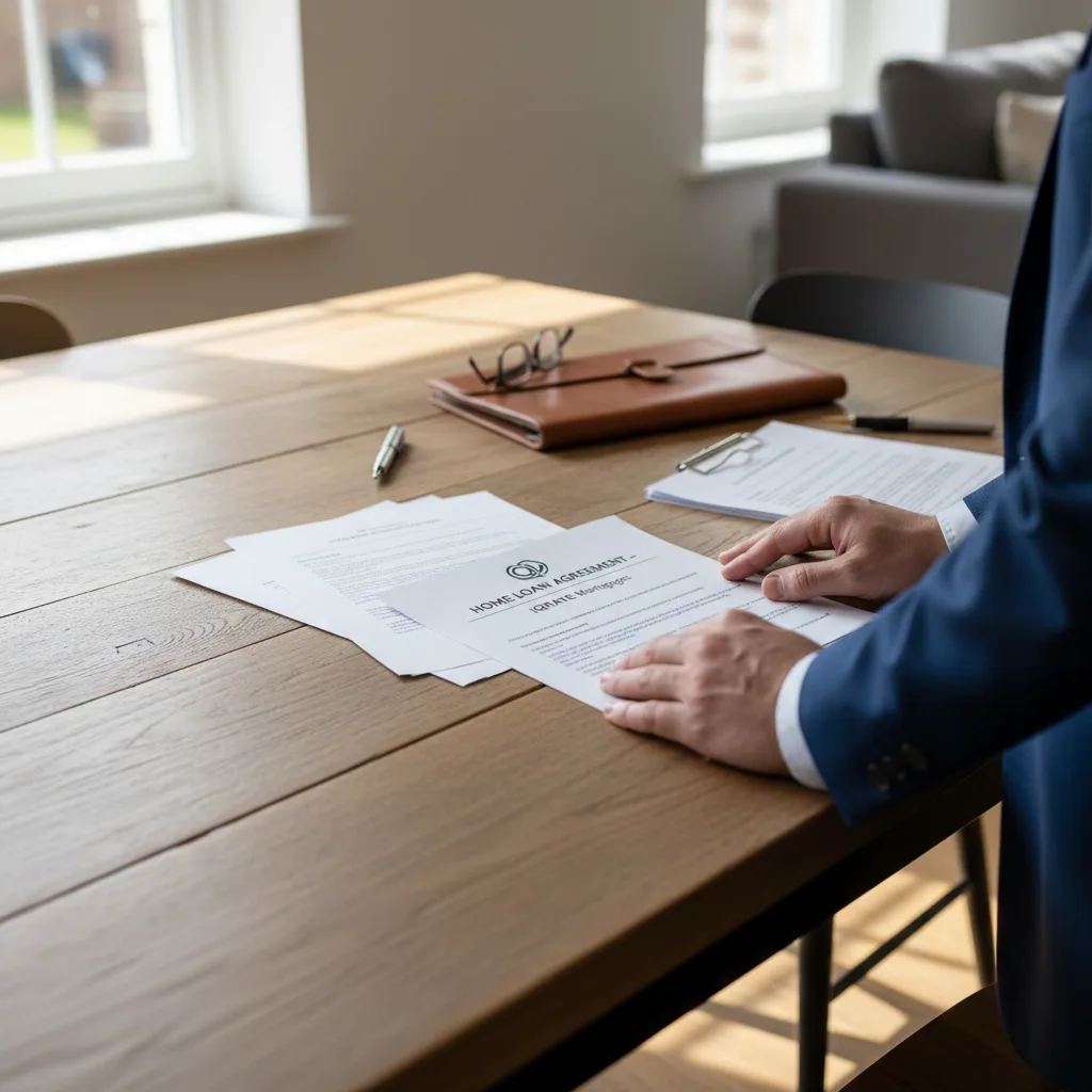 A couple reviewing mortgage documents, with a spouse able to satisfy VA loan occupancy rules.