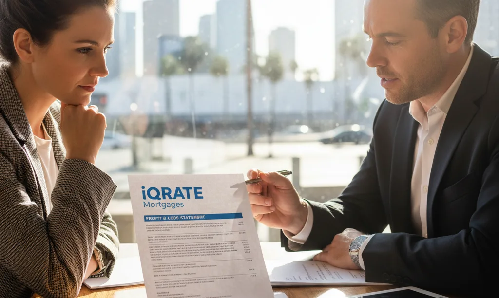 Self-employed person discussing mortgage strategies in Los Angeles.