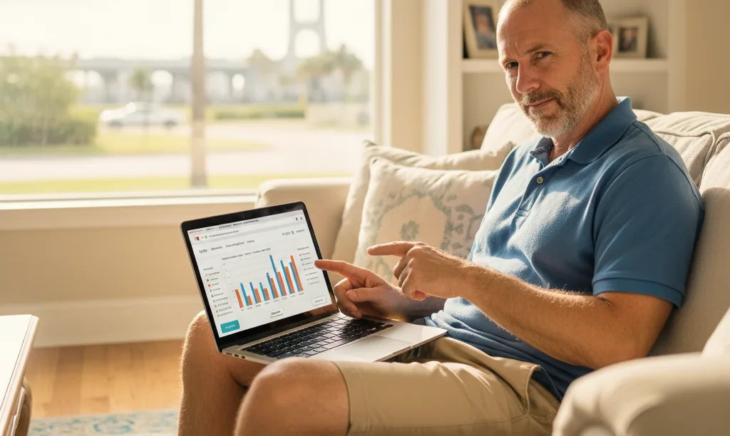 Florida veteran confidently researches VA IRRRL on laptop.