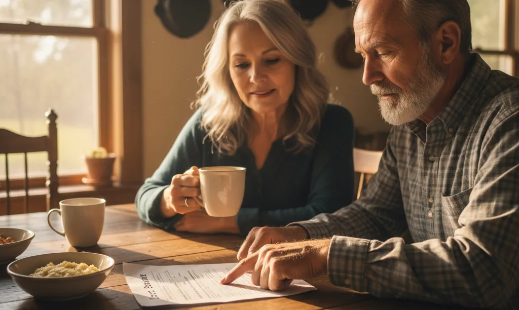 Veteran couple reviewing an iQRATE Mortgages document.
