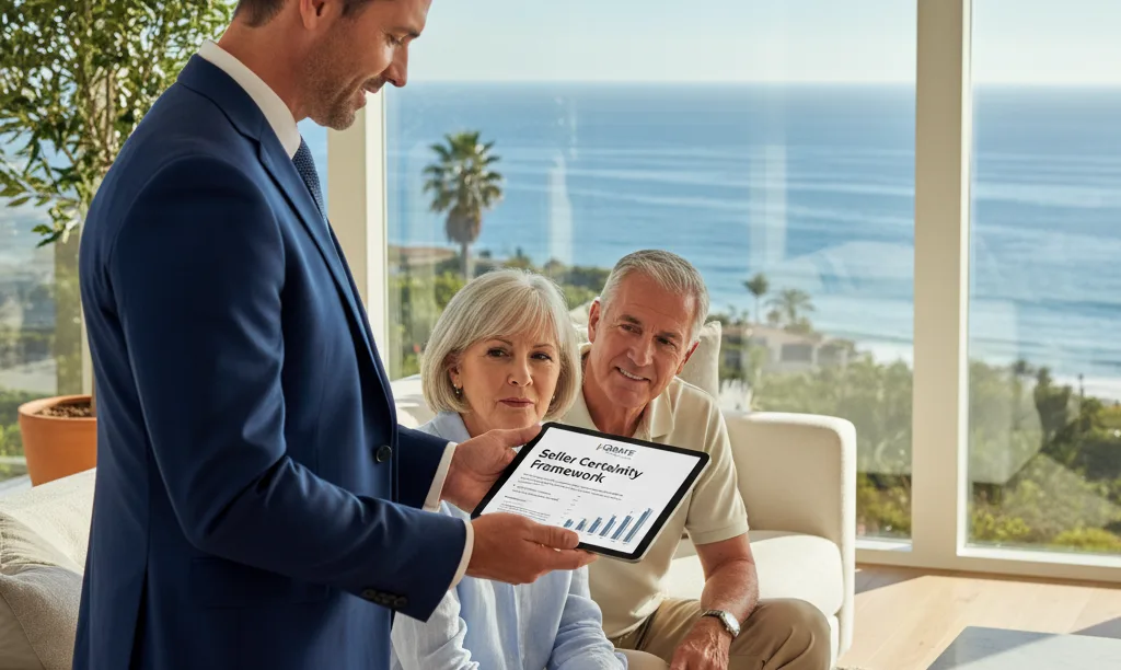 Agent explains financial strategy to homeowners.